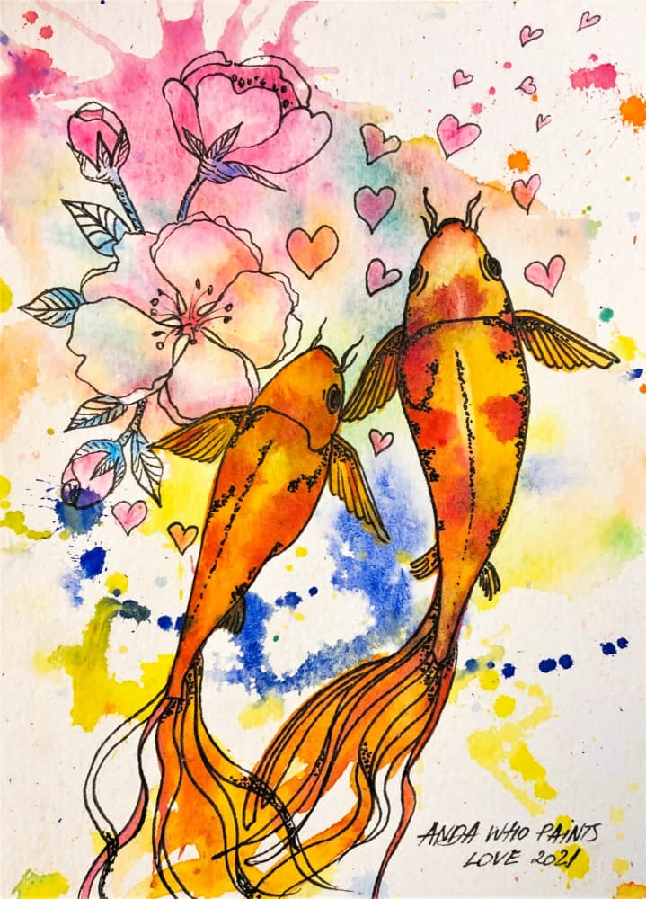 Koi Love Blooms by Anda Bieza — canvas wall art
