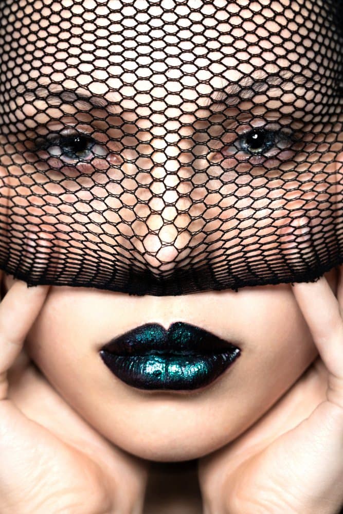 Mysterious Eyes Teal Lips by Andrea Ventura — canvas wall art
