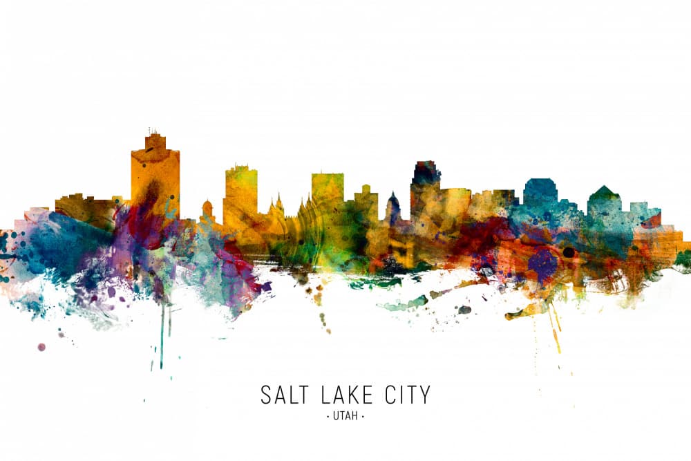 Colorful Salt Lake City Skyline by Michael Tompsett — canvas wall art