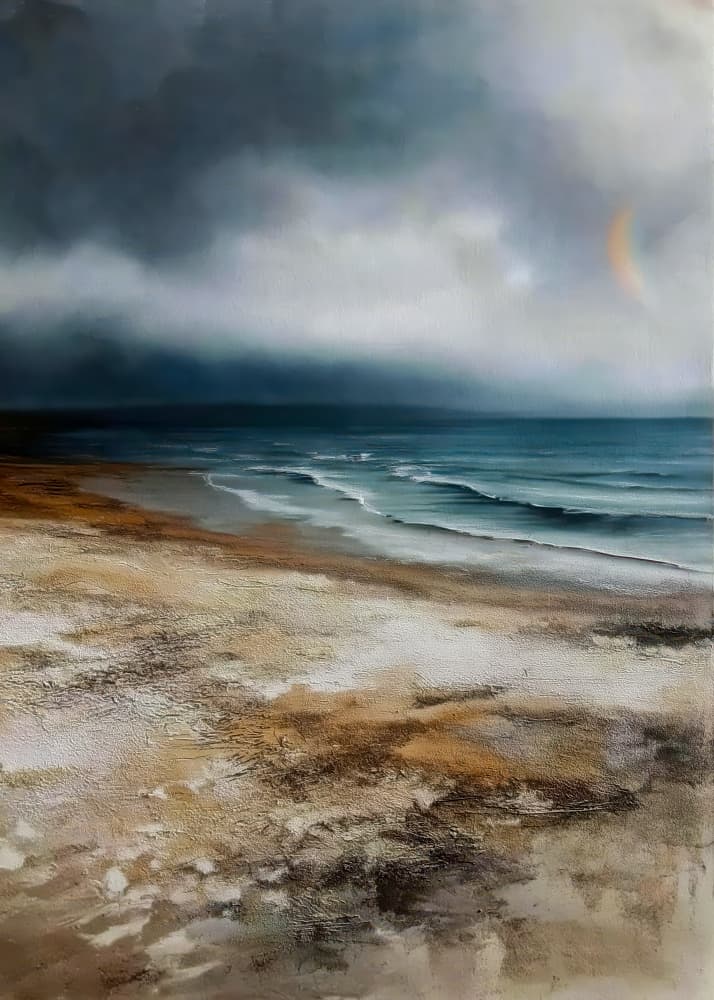 Stormy Beach Rainbow by Justyna Jaszke — canvas wall art