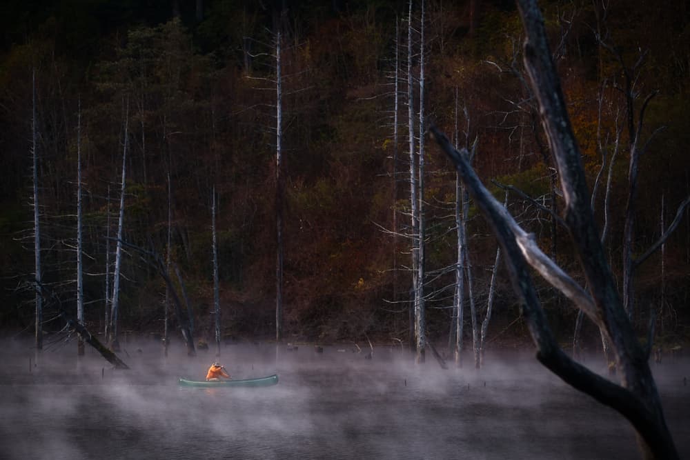 Lone Canoe Misty Morning by Tatsuki Ito — canvas wall art