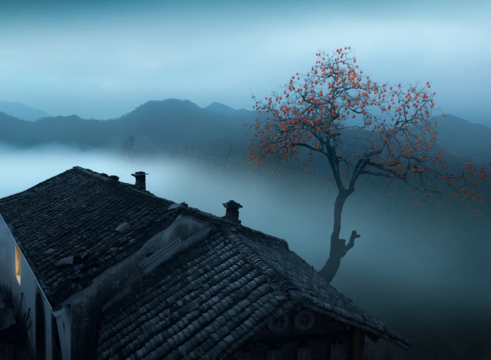 Misty Mountain House by NingYun Ye — canvas wall art
