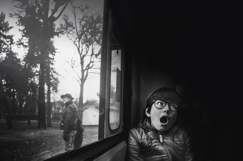 Surprised Boy Train Window by Alex Ogazzi — canvas wall art