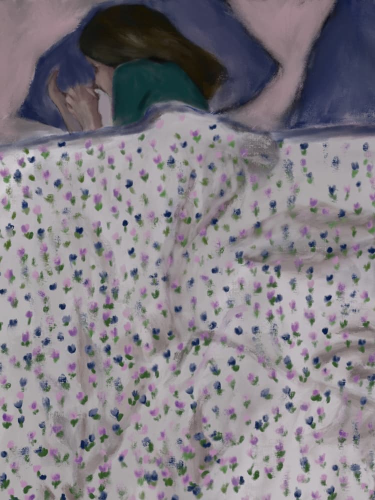 Woman In Floral Bed by Osheensgallery — canvas wall art