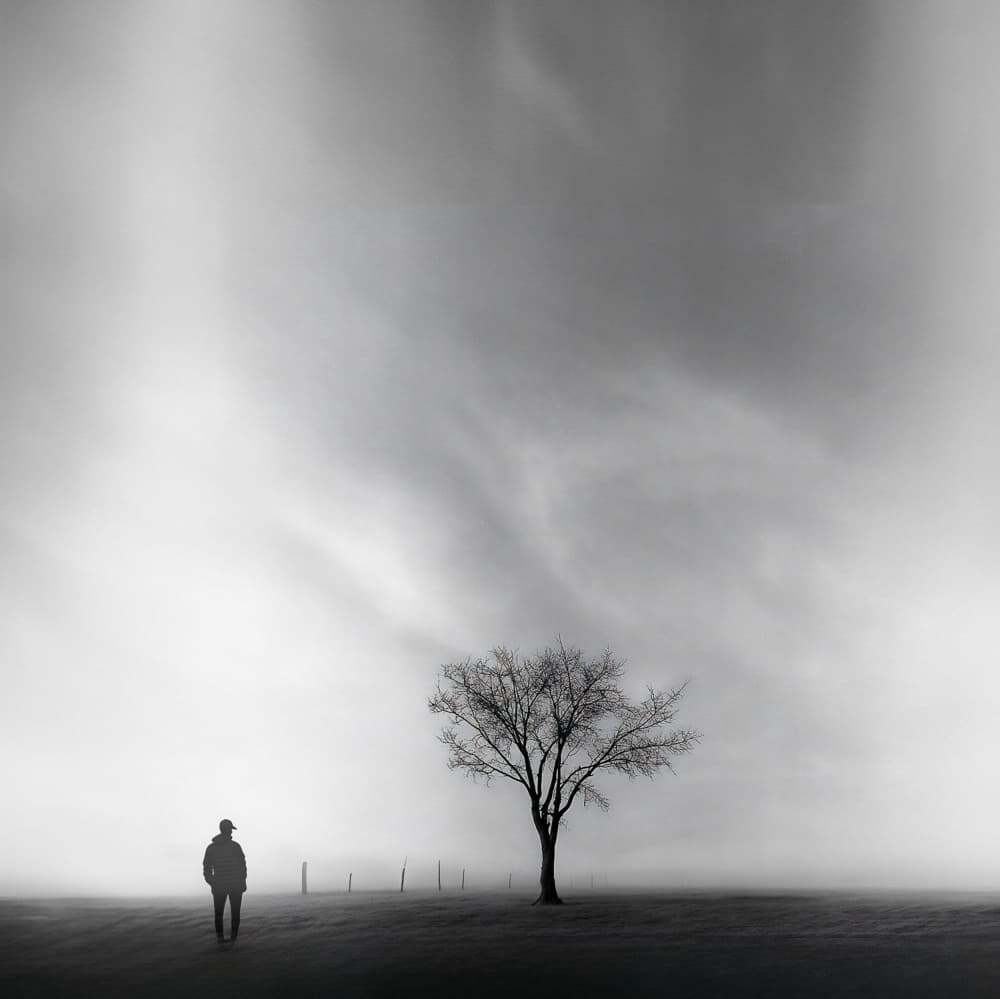 Solitary Man Foggy Landscape by Parole Kim — canvas wall art