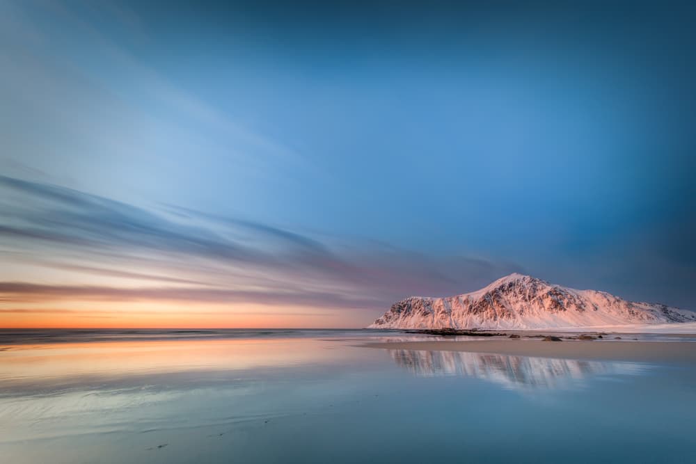 Snowy Peak Beach Reflection by Adrian Popan — canvas wall art