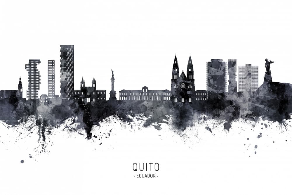 Quito Watercolor Skyline by Michael Tompsett — canvas wall art