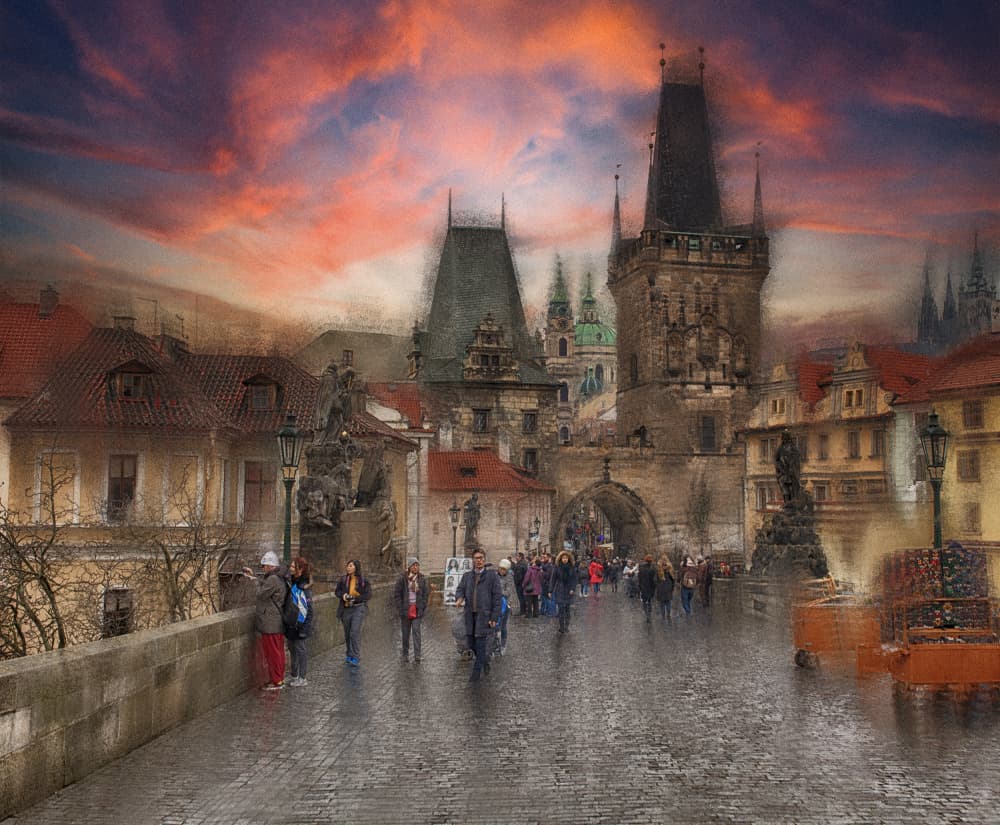 Dramatic Prague Bridge Sunset by C.S. Tjandra — canvas wall art