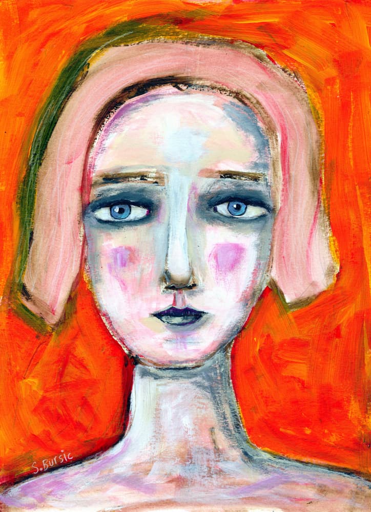 Melancholy Woman Portrait by Sharyn Bursic — canvas wall art