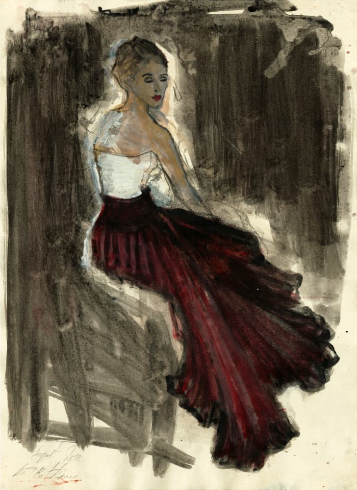 Elegant Woman Red Skirt by Ute Rathmann — canvas wall art