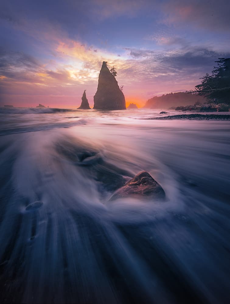 Ethereal Beach Sea Stacks by Yun Thwaits — canvas wall art
