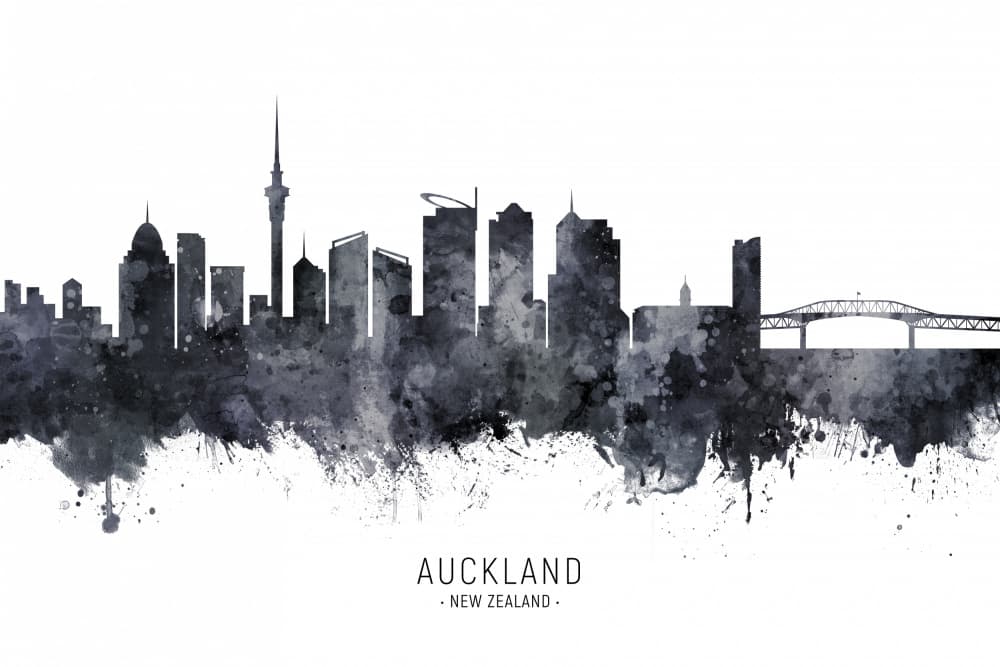 Auckland Watercolor Skyline by Michael Tompsett — canvas wall art