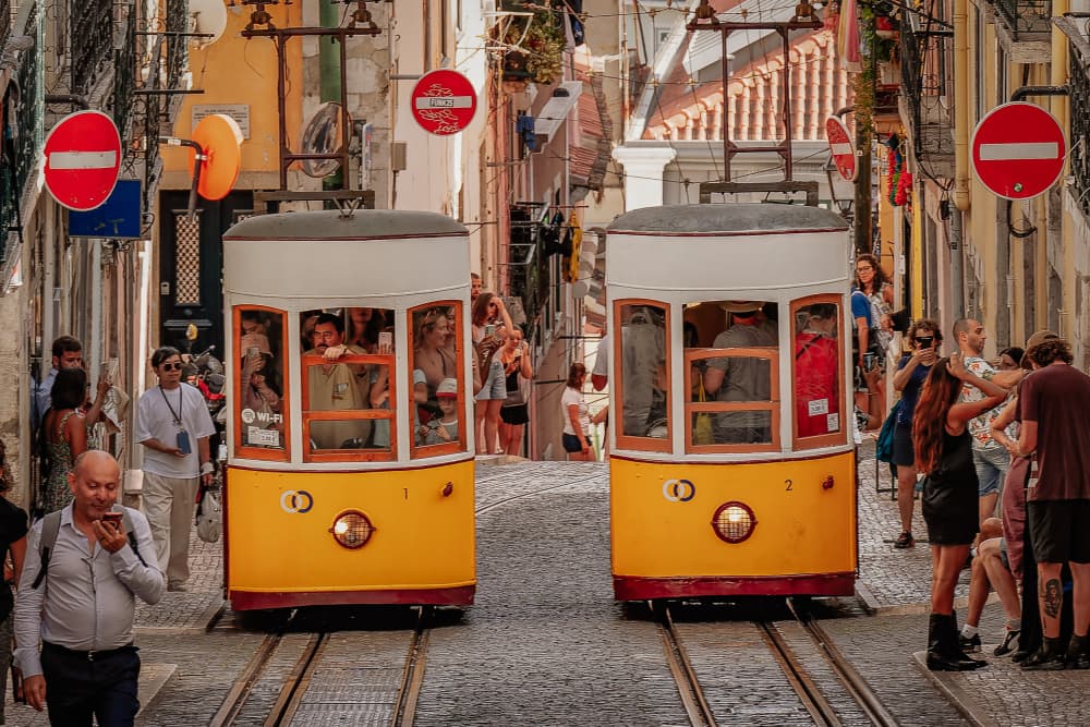 Historic Lisbon Trams by Andy Bauer — canvas wall art