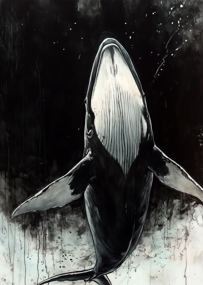 Majestic Whale Black White by Justyna Jaszke — canvas wall art