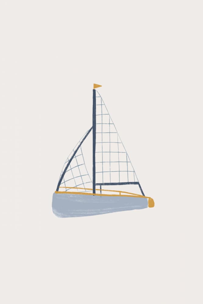 Blue Sailboat Illustration by Menina Lisboa — canvas wall art