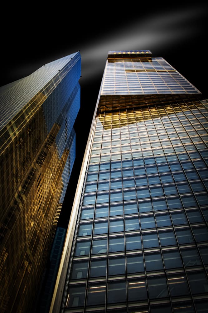 Golden Blue Skyscrapers by Luigi Greco — canvas wall art