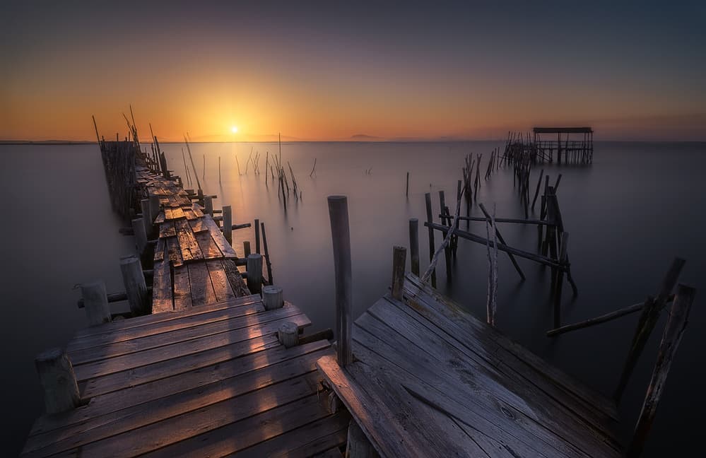 Golden Sunset Pier by Fran Osuna — canvas wall art