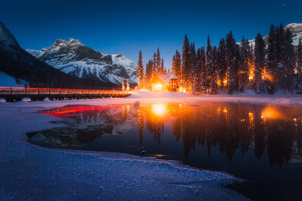 Cozy Winter Cabin Glow by Jason Ma — canvas wall art
