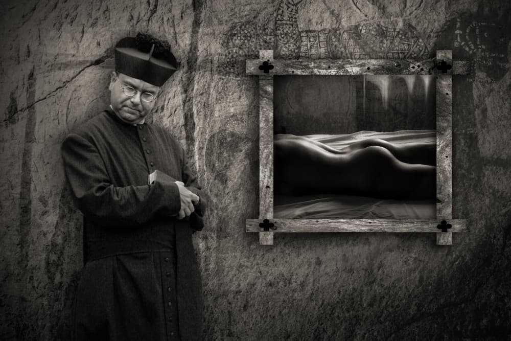 Priest And Temptation by Jan Donckers — canvas wall art