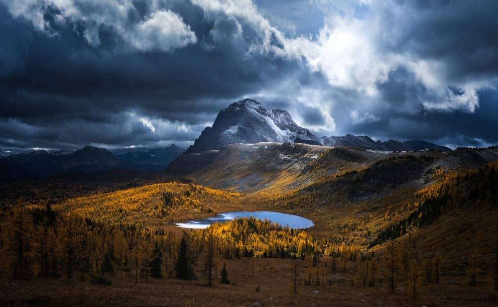 Golden Autumn Mountain Lake by Yongnan Li （李永男） — canvas wall art
