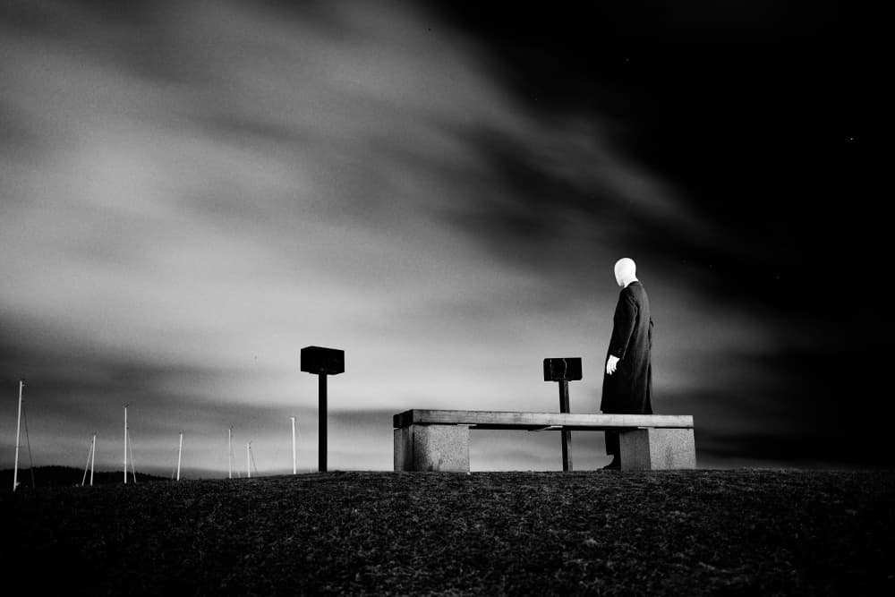 Faceless Man on Bench by Bendik Johan Stålsett Follesø — canvas wall art
