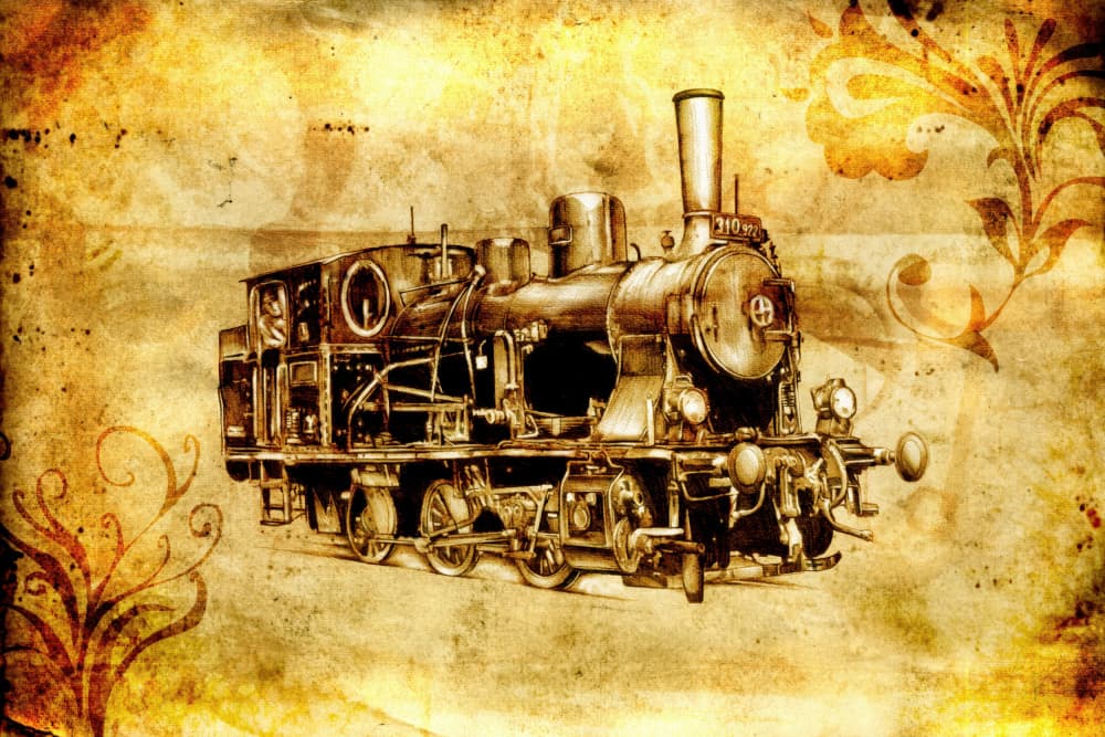 Vintage Steam Train Drawing by Rafal Kulik — canvas wall art