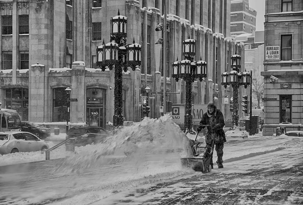 Winter City Snow Plowing by C.S. Tjandra — canvas wall art