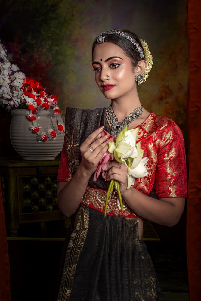 Indian Woman with Lotus by DEBASISH CHATTOPADHYAY — canvas wall art