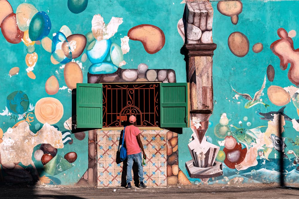 Man At Colorful Window Mural by Andy Bauer — canvas wall art