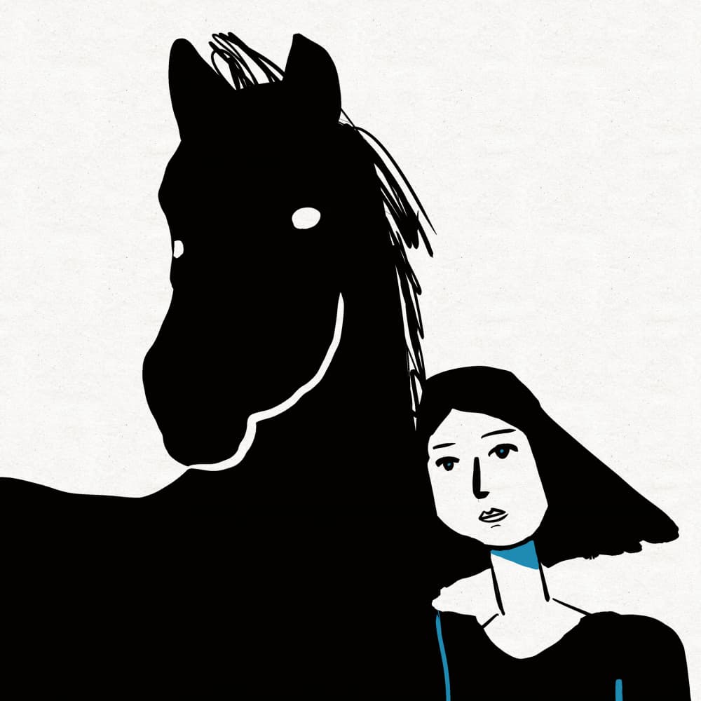 Woman and Dark Horse by Sharyn Bursic — canvas wall art