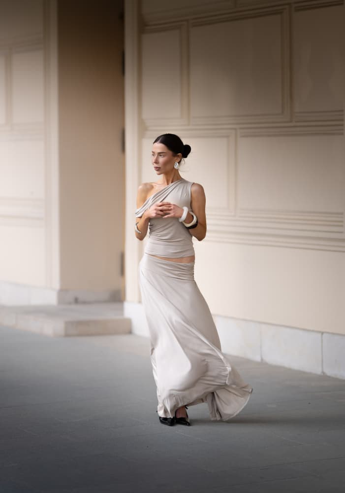 Elegant Woman Architectural Corridor by Oles Paritskiy — canvas wall art