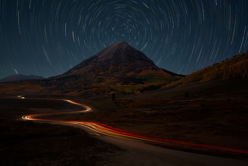 Night Mountain Star Trails by Johnny Zhang — canvas wall art