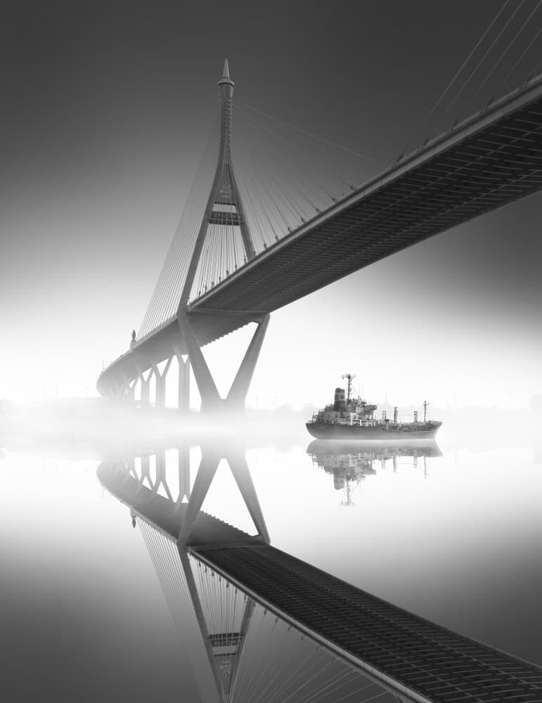 Misty Bridge and Ship by boonlertro — canvas wall art
