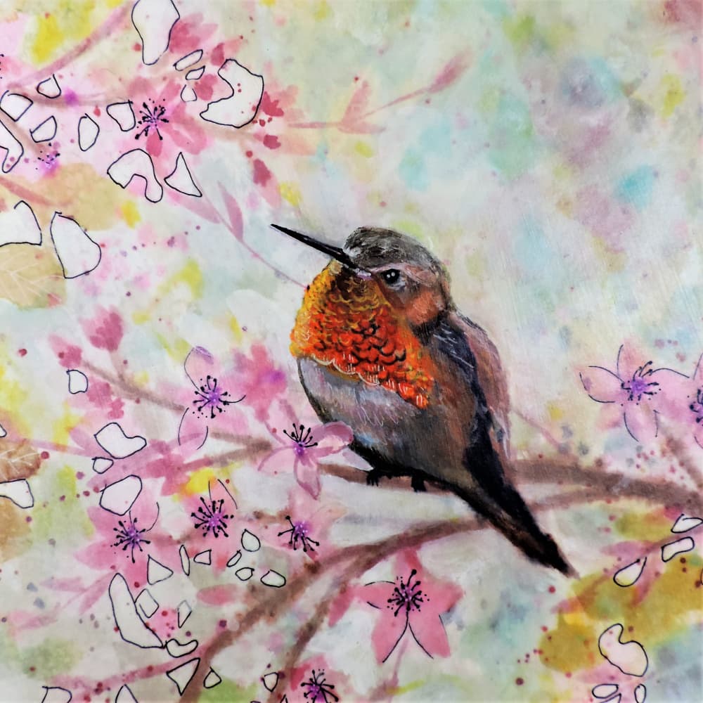 Hummingbird and Cherry Blossoms by Sylvie Demers — canvas wall art