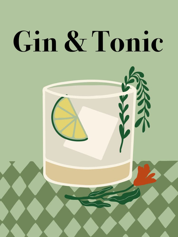 Gin and Tonic Cocktail by Miho Art Studio — canvas wall art