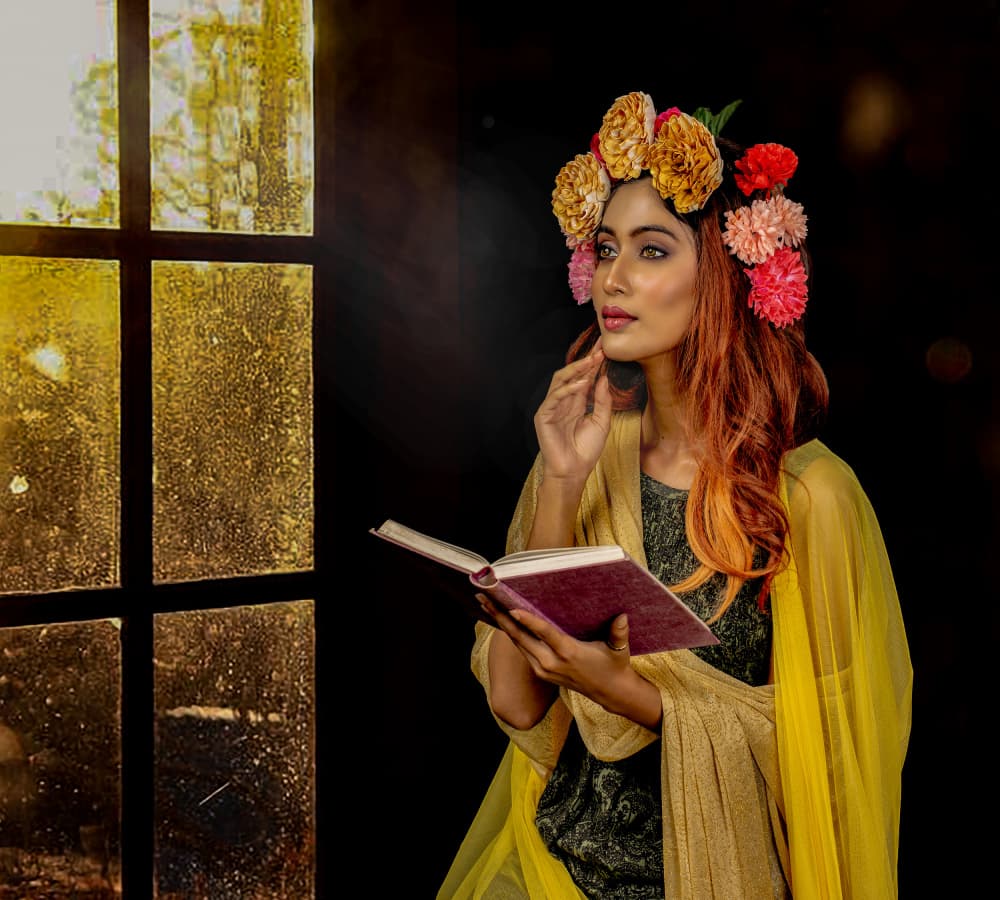 Woman Reading Golden Light by DEBASISH CHATTOPADHYAY — canvas wall art