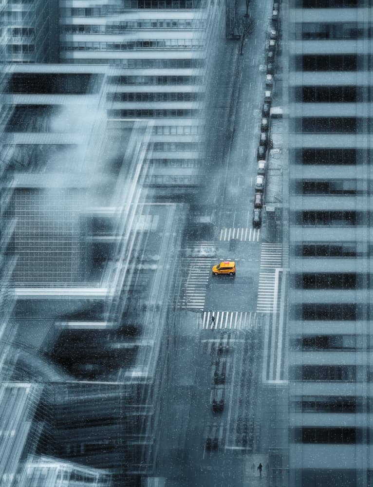 Rainy City Yellow Taxi by John-Mei Zhong — canvas wall art