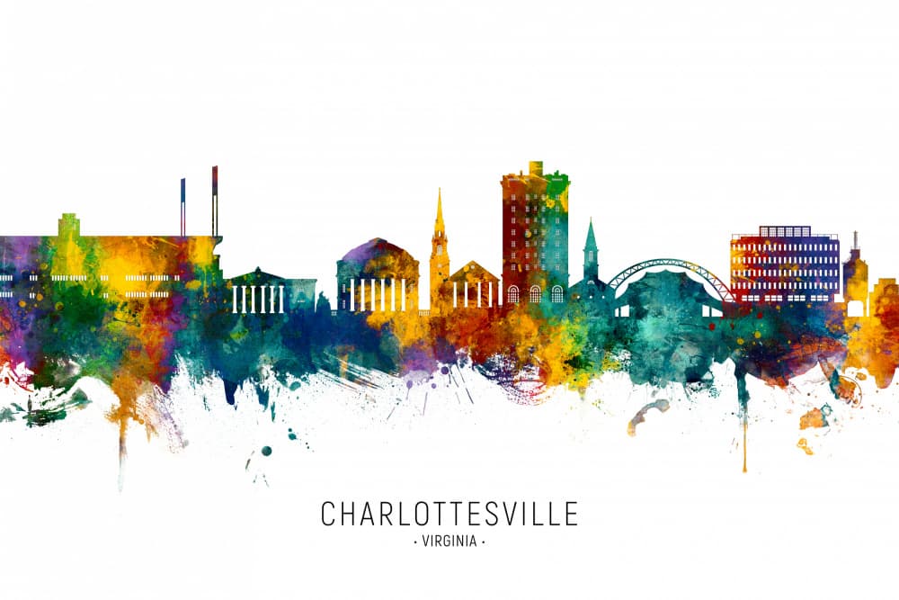 Vibrant Charlottesville Skyline by Michael Tompsett — canvas wall art