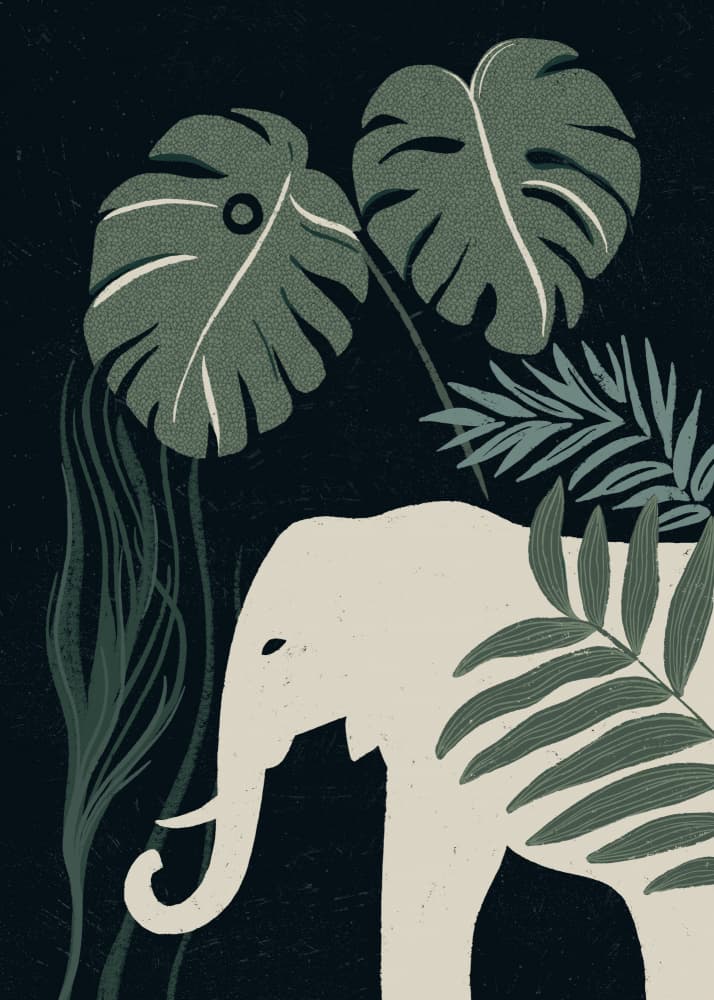 Dark Jungle Elephant by Katarzyna Gąsiorowska — canvas wall art