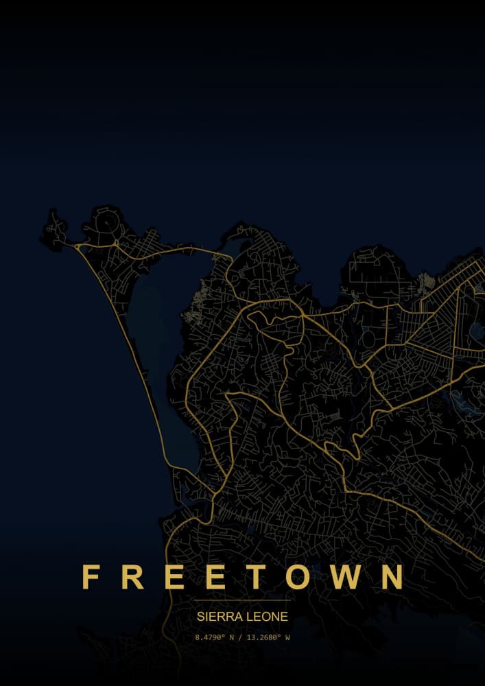 Freetown Golden City Map by HUGO — canvas wall art