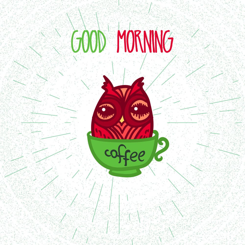 Good Morning Coffee Owl by Marika Barsrsind — canvas wall art