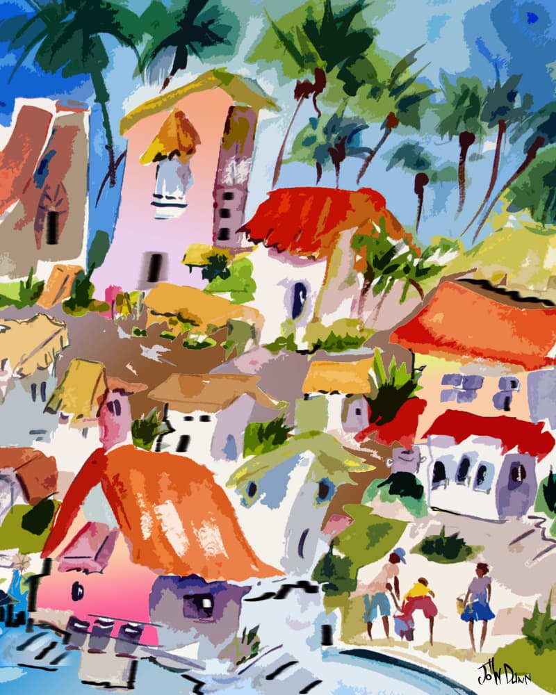 Vibrant Coastal Town by John Dunn — canvas wall art