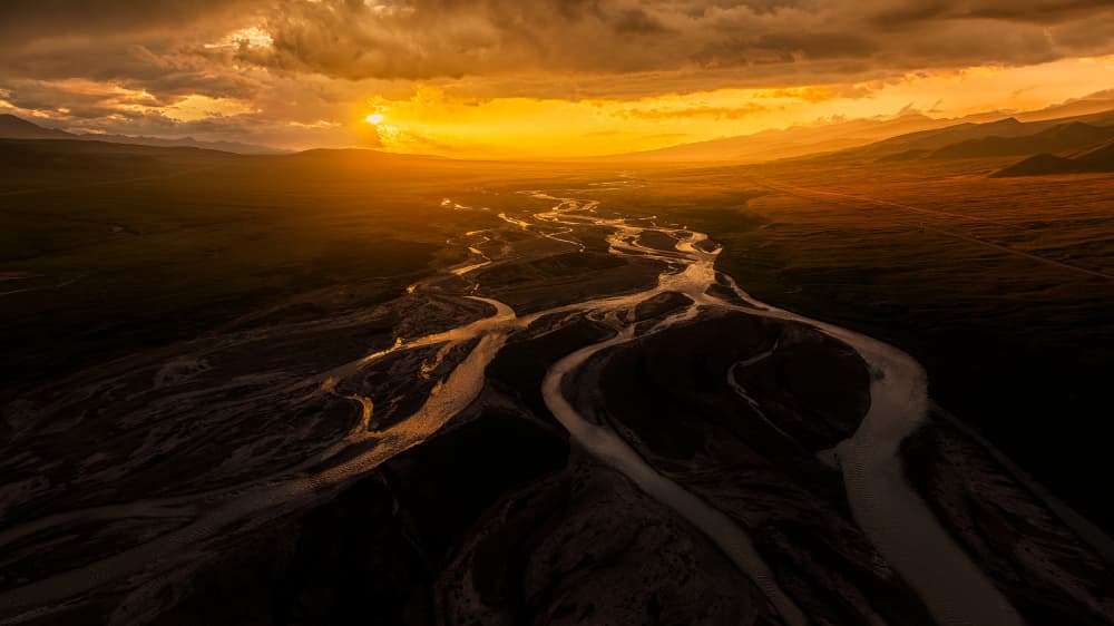 Golden Hour River Landscape by Yezimao — canvas wall art
