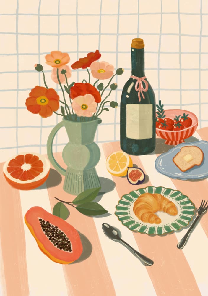 Colorful Breakfast Still Life by Katarzyna Gąsiorowska — canvas wall art