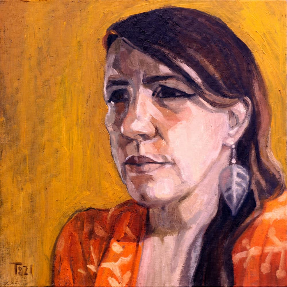 Pensive Woman In Orange by Tore Bahnson — canvas wall art