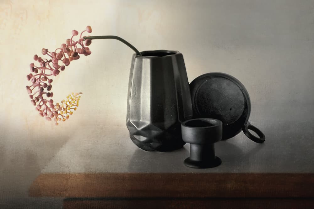 Pink Berries Ceramic Still Life by Elena Arjona — canvas wall art