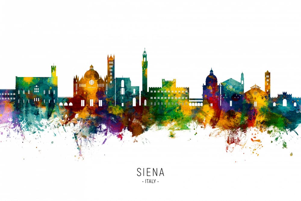 Colorful Siena Skyline by Michael Tompsett — canvas wall art