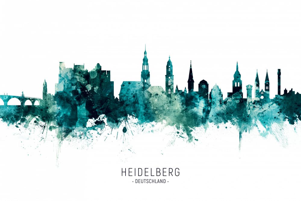 Heidelberg Watercolor Skyline by Michael Tompsett — canvas wall art
