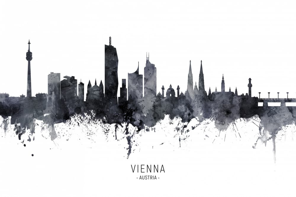 Vienna Skyline Watercolor by Michael Tompsett — canvas wall art