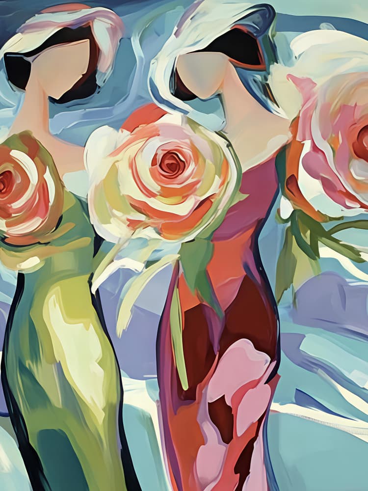 Colorful Women and Roses by Avanesova Elena — canvas wall art